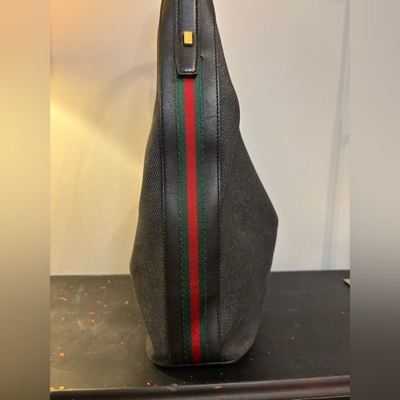 Gucci Black Denim Sherry Web Hobo Bag - Picture 4 of 12